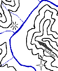Location map with path of sunlight at the solstice